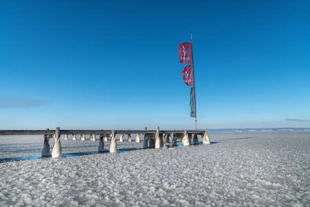 Winter Wonderland on frozen Neusiedlersee in Burgenland Austria,のeditorial素材