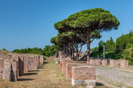 A panoramic view of the ruins of Ostia Antica, Italyの写真素材