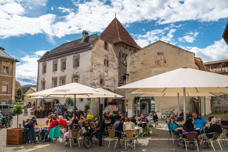 People visit Sighisoara in Romaniaの写真素材