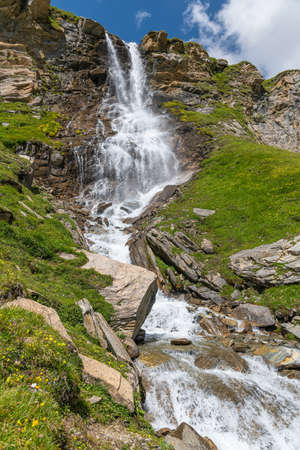 Nassfeld waterfall at Pasterzenalpe, Glossglockner, Hohe Tauern National Park, Austriaの写真素材