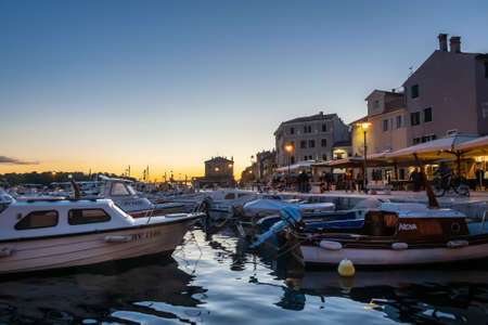 Harbor of Rovinj at autumn sunset, Istria, Croatiaの写真素材