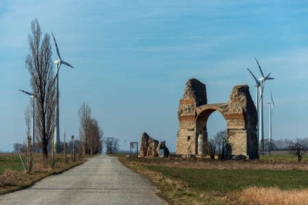 The public accessible Heathens' Gate (Heidentor) in Petronell Carnuntum (Lower Austria) was presumably erected during the reign of Emperor Constantius II (351"u2013361 AD).の写真素材