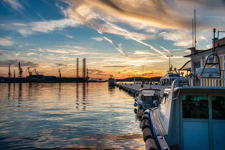 Breathtaking sunset over the harbor of Pula, Istria, Croatiaのeditorial素材