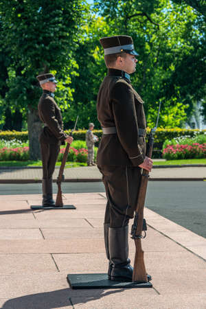 Guard of honor at Freedom Monument in Riga. Latvia proclaimed its independence from the USSR.