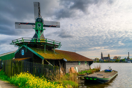 Traditional Dutch windmills in Zaanse Schans, Netherlands