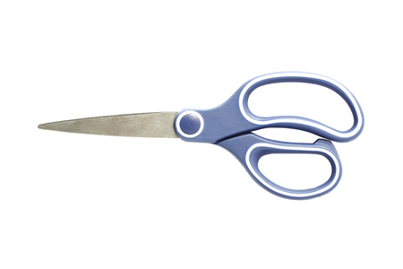 Blue Scissors isolated on white backgroundの写真素材