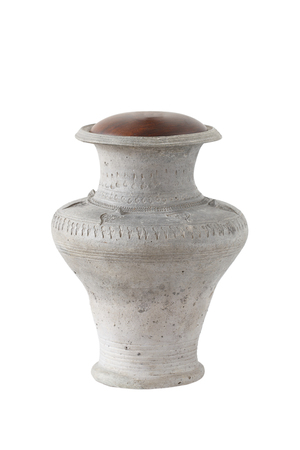 Antique ceramic jar isolated on white backgroundの写真素材