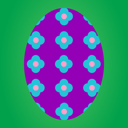 Violet easter egg with flower pattern on green backgroundのイラスト素材