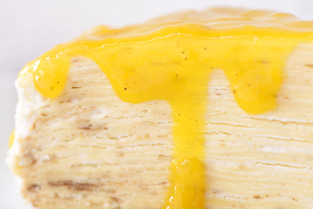 Crepe cake with lemon syrupの写真素材