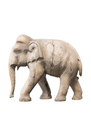 Wood elephant sculpture on white backgroundの写真素材