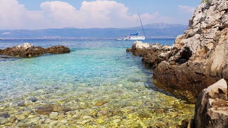 View from the beach  to the Adriatic sea near Trogir in Croatia