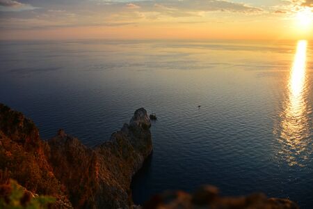 Beautiful sea and rocks view during sunset from Alanya castle at peninsula. Turkeyの写真素材