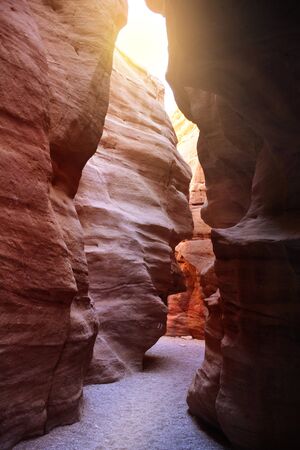 Walkway slot in Red Canyon in Negev Desert, Eilat, Israelの写真素材