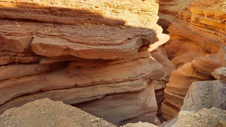 Walkway slot in Red Canyon in Negev Desert, Eilat, Israelの写真素材