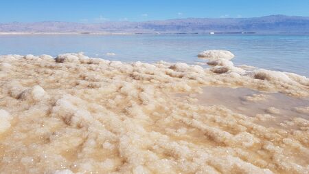 View of the Dead Sea coastline in Israel, Ein Bokek resortの写真素材