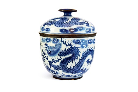 isolated old chinese ceramic dragon bowlの写真素材