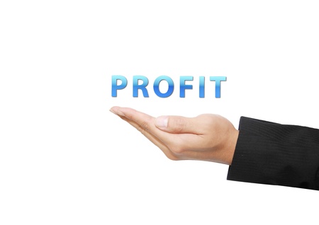 business hand with profit in handの写真素材