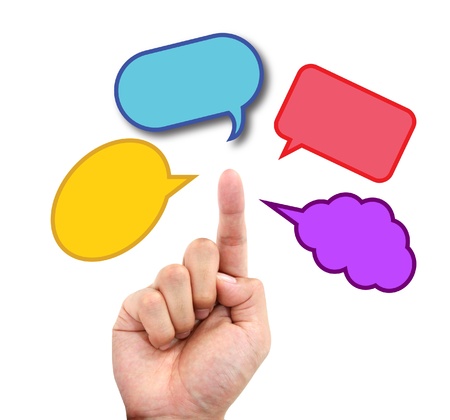 hand with colorful quote boxの写真素材