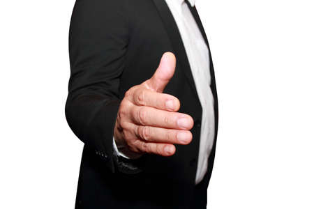 isolated businessman offering to shake your hand