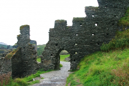 tintagel the king arthur camelot castle cornwall ukの写真素材