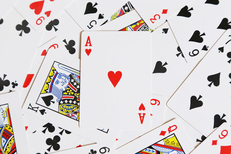 background of cards with heart of ace on the topのeditorial素材