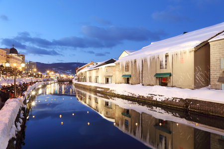 background of otaru canal in japan the winter evenningのeditorial素材