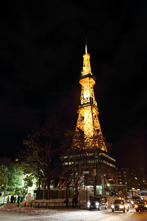 Sapporo, Japan - FEBRUARY 11 : Night view of Sapporo TV Tower on February 11, 2014 in Sapporo,Japan,Japan.This tower is located on Odori Park in the heart of Sapporo.のeditorial素材