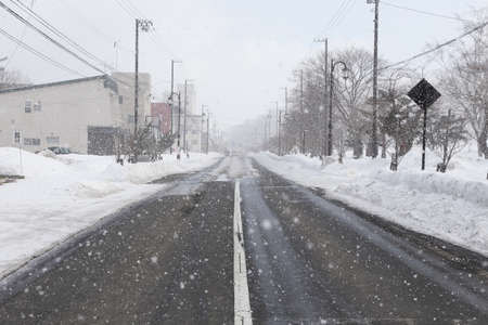 Winter street of toya in japanの写真素材