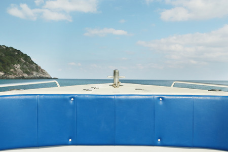 the bow of a speed boat heading  into the seaの写真素材