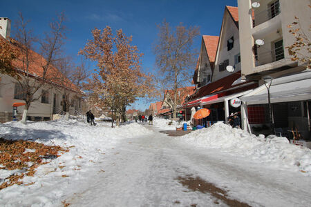 IFRANE, MOROCCO -DECEMBER 6, 2012: Snow cover the town of Ifrane Morocco on December 6, 2012. Ifrane known as the little Switzerland of Moroccoのeditorial素材