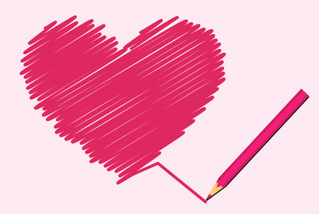 vector of pen drawing pink heartのイラスト素材