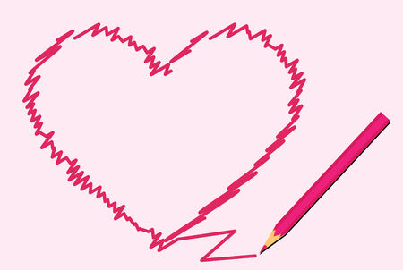 vector of pen drawing pink heartのイラスト素材