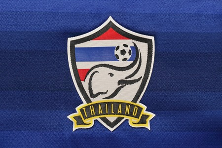 BANGKOK, THAILAND - FEBRUARY 14, 2015: the logo of Thailand Nation Football Team on an official jersey onFebruary 14, 2015 in Bangkok Thailand.のeditorial素材