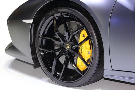 BANGKOK, THAILAND - MARCH 28, 2015: Close up view of  Lamborghini car's wheel on March 28 2015...