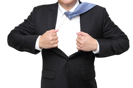 businessman open his suit showing blank space underneathの写真素材