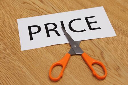 business concepts of scissor cut price tagの写真素材