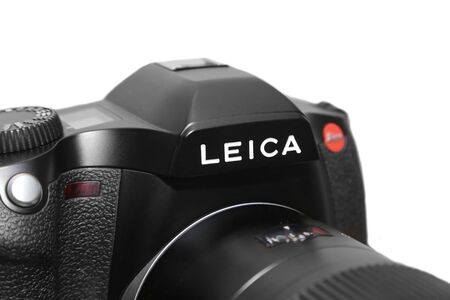 BANGKOK, THAILAND - AUGUST 9, 2015: The logo of Leica camera from Leica S2 in Bangkok Thailand on...