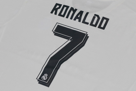 BANGKOK, THAILAND - AUGUST 30, 2015: the name of Cristiano Ronaldo on the real madrid jersey on August 30, 2015 in Bangkok Thailand.のeditorial素材
