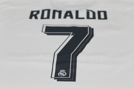 BANGKOK, THAILAND - AUGUST 30, 2015: the name of Cristiano Ronaldo on the real madrid jersey on August 30, 2015 in Bangkok Thailand.のeditorial素材