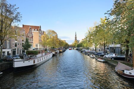 AMSTERDAM, HOLLAND - OCTOBER 20: view of amsterdam canal in holland  on October 20, 2015