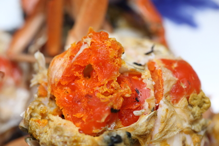 seafood dish steamed crab with eggsの写真素材
