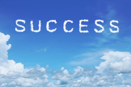 background of clear blue sky with success cloud textの写真素材