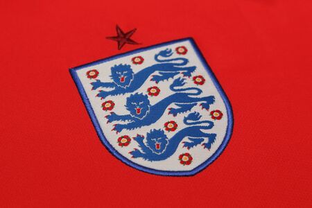 BANGKOK, THAILAND - MAY 27, 2016: The Three Lions Logo from England National Football  Jersey on May 27,2016 in Bangkok Thailand.のeditorial素材