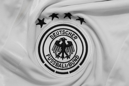 BANGKOK, THAILAND -JUNE 1, 2016: the logo of Germany Football Team  on the jersey on June 1, 2016 in Bangkok Thailand.のeditorial素材