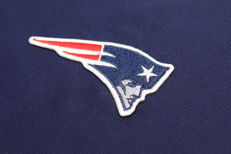 BANGKOK, THAILAND -JUNE 3, 2016: The  Logo of  New England Patriots on the textile on June 3,2016 in Bangkok Thailand.のeditorial素材
