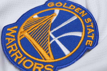 BANGKOK, THAILAND -JUNE 7, 2016: The Logo of Basketball Team Golden State Warriors on the textile on...