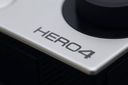 BANGKOK, THAILAND -JULY 1, 2016: GoPro Hero 4 Silver Edition on black table on  July 1, 2016 in Bangkok Thailand.のeditorial素材