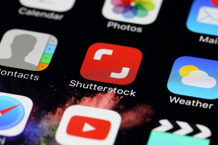 BANGKOK, THAILAND -JULY 2, 2016: Shutterstock Application on IPhone screen on July 2,2016のeditorial素材