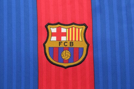 BANGKOK, THAILAND - JULY 07, 2016: The Logo of Barcelona Football Club on the Jersey on July 07,2016 in Bangkok Thailand.のeditorial素材