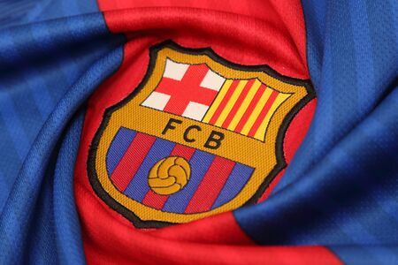 BANGKOK, THAILAND - JULY 07, 2016: The Logo of Barcelona Football Club on the Jersey on July 07,2016 in Bangkok Thailand.のeditorial素材